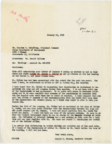 Letter from Donald S. Nelson to Maurice P. McCaffrey, January 11, 1951