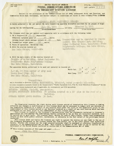 FCC FM Broadcast Station License for KCPR, July 24, 1970