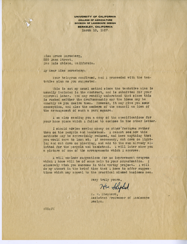Letter from Shepherd to Barneberg, March 10, 1927