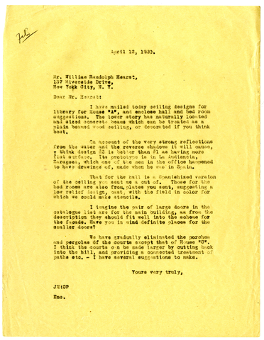 Letter from Julia Morgan to William Randolph Hearst, April 12, 1920