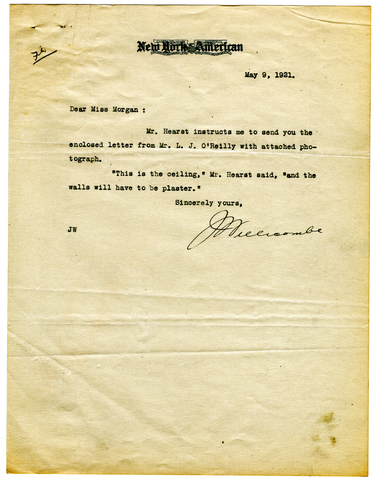Letter from Joseph Willicombe to Julia Morgan, May 9, 1921