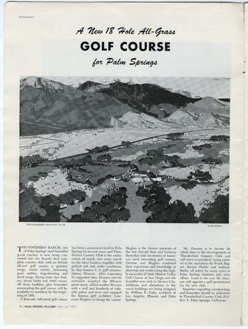 A New 18 Hole All-Grass Golf Course for Palm Springs,' Palm Springs Villager, May-June 1950 [excerpt