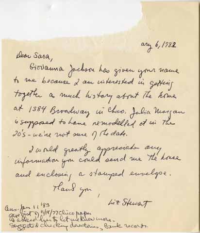 Letter from Liz Stewart to Sara Holmes Boutelle, 1983