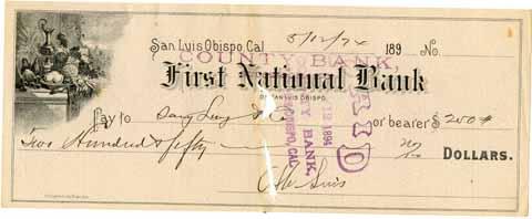 Check from Ah Louis to Davy Lucy and Co., May 12, 1894