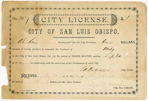 City license to Ah Luis, July 1892
