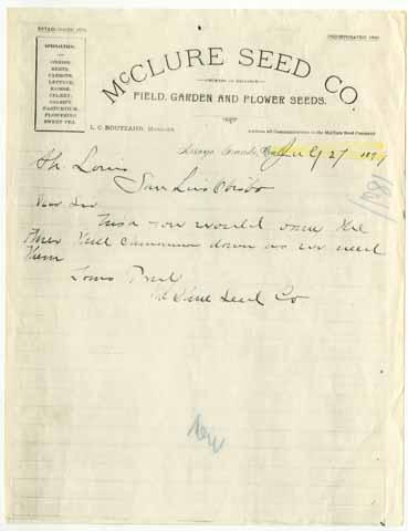 Letter from McClure Seed Co.