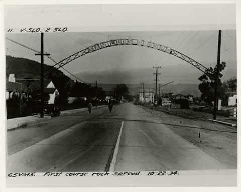 El Camino Real, entrance sign to downtown, reproduction, San Luis Obispo, 1934