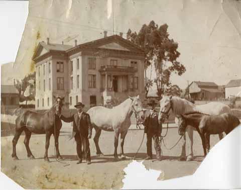 Men in Front of San Luis Obispo County Courthouse with Horses