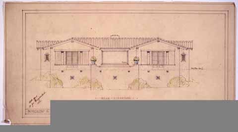 Bungalow A for Mr. William Randolph Hearst (rear elevation), 1919