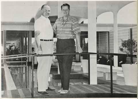 [WIlliam F. Cody and Bud Taylor at the entrance of Palm Springs Spa Hotel]