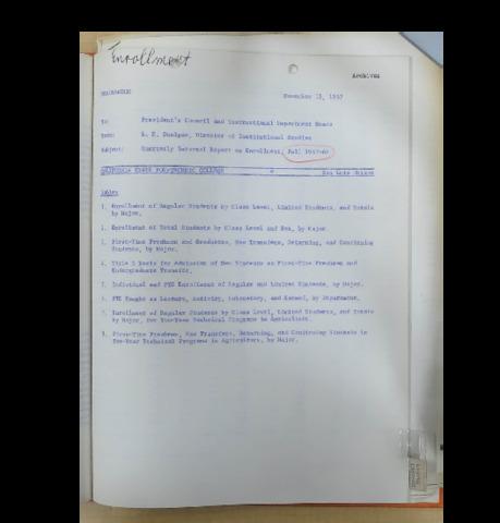 Quarterly internal report on enrollment, Fall 1967-1968