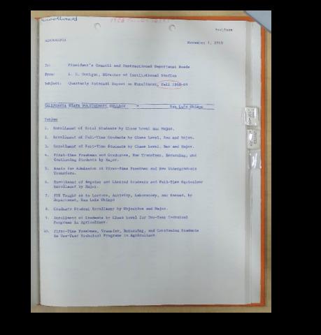 Quarterly internal report on enrollmen, Fall 1968