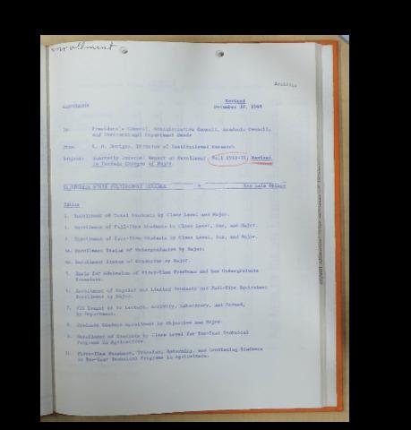 Quarterly internal report on enrollment, Fall 1969-1970