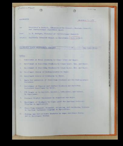 Quarterly internal report on enrollment, Fall 1970