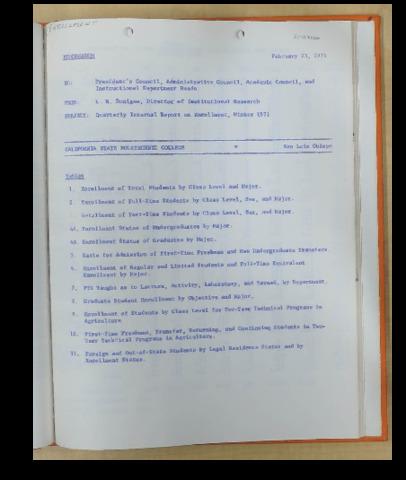Quarterly internal report on enrollment, Winter 1971