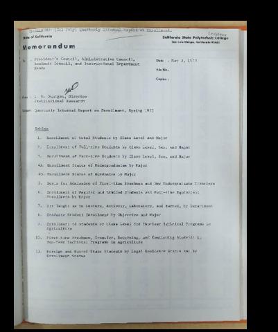 Quarterly internal report on enrollment, Spring 1973
