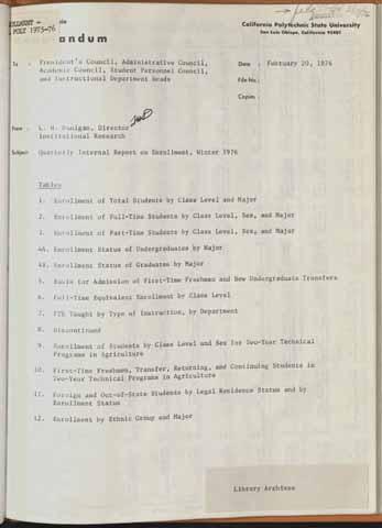 Quarterly Internal Report on Enrollment, Winter 1976
