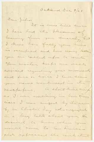 Letter from Charles B. Morgan to Julia Morgan, December 8, 1901