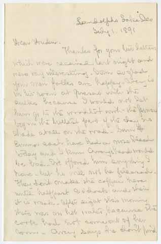 Letter from Eliza Morgan to Julia Morgan, July 1, 1891