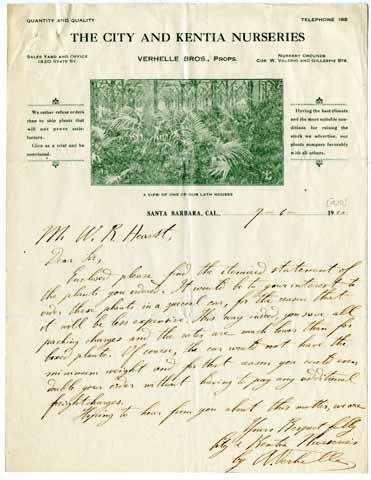 Letter from City and Kentia Nurseries to William Randolph Hearst, July 6, 1920