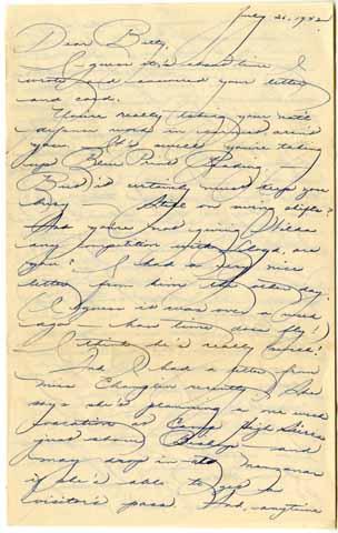 Correspondence from Honey Toda to Betty Salzman, July 26, 1942