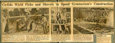 Co-Eds Wield Picks and Shovels to Speed Gymnasium's Construction