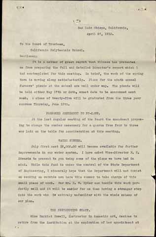 Report of Director, April 27, 1912