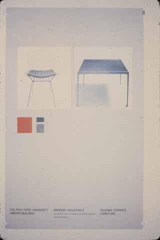 [Clipping of aesthetics and color palette for terrace furniture in Kennedy Library]
