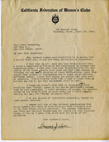 Correspondence Toll to Barneberg Sept. 12, 1924