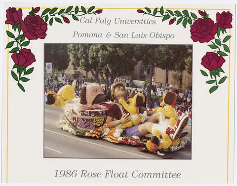 Cal Poly Universities, Pomona and San Luis Obispo, Rose float, 1986