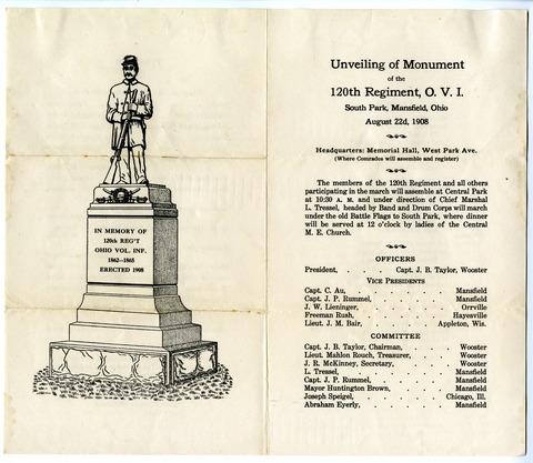 Pamphlet for the Unveiling of the 120th Regiment O.V.I