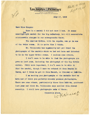 Letter from William Randolph Hearst to Julia Morgan, July 17, 1925