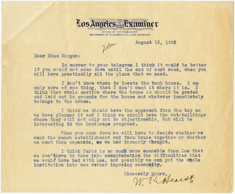 Letter from William Randolph Hearst to Julia Morgan, August 15, 1925