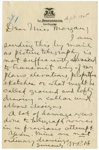 Letter from William Randolph Hearst to Julia Morgan, September 1925