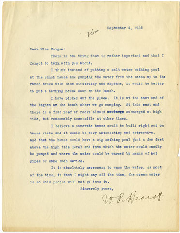 Letter from William Randolph Hearst to Julia Morgan, September 4, 1925