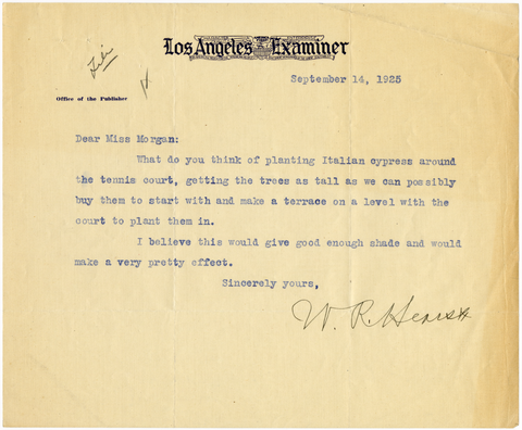 Letter from William Randolph Hearst to Julia Morgan, September 14, 1925