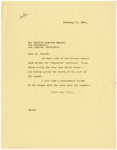Letter from Julia Morgan to William Randolph Hearst, February 11, 1926