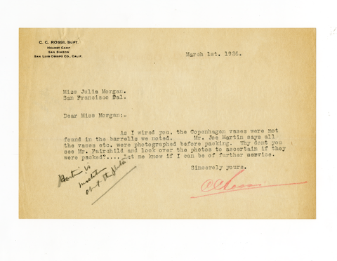 Letter from C. C. Rossi to Julia Morgan, March 1, 1926