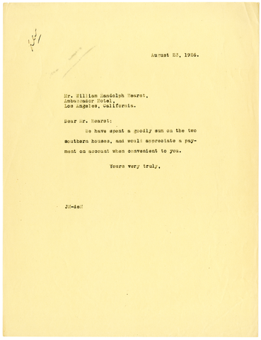 Letter from Julia Morgan to William Randolph Hearst, August 23, 1926
