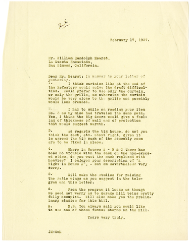 Letter from Julia Morgan to William Randolph Hearst, February 17, 1927