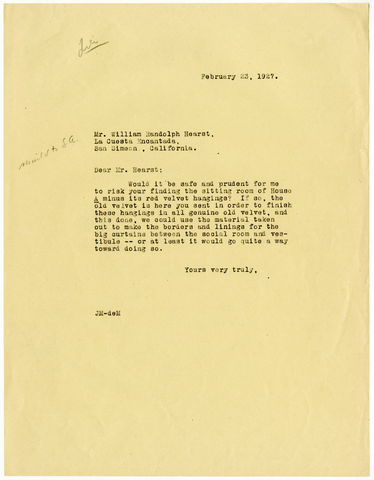 Letter from Julia Morgan to William Randolph Hearst, February 23, 1927