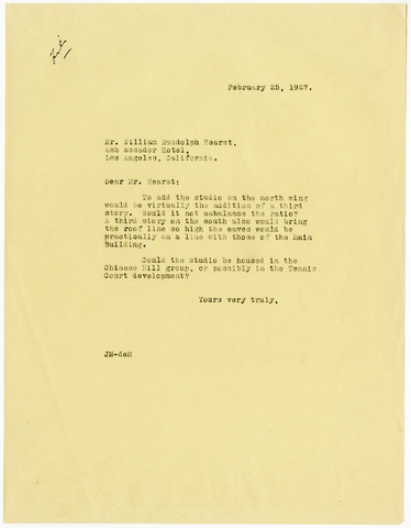 Letter from Julia Morgan to William Randolph Hearst, February 25, 1927