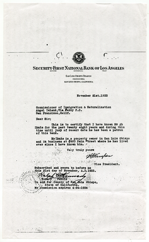 Letter of recommendation from H. L. Kemper to Commissioner of Immigration and Naturalization, Novemb