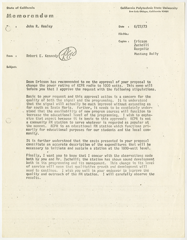 Memorandum from Robert E. Kennedy to John R. Healey, June 27, 1973
