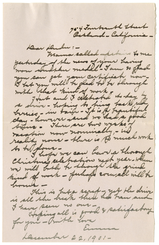 Letter from Emma Morgan to Julia Morgan, December 22, 1901