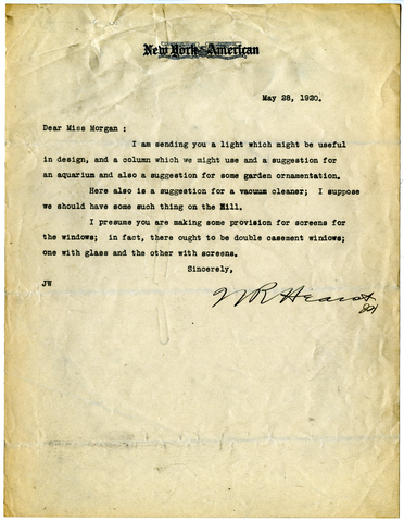 Letter from William Randolph Hearst to Julia Morgan, May 28, 1920