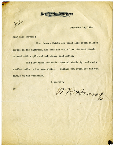 Letter from William Randolph Hearst to Julia Morgan, December 19, 1920