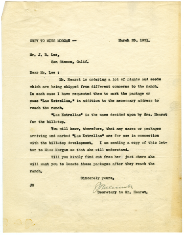 Letter from Joseph Willicombe to Mr. J. B. Lee, March 23, 1921