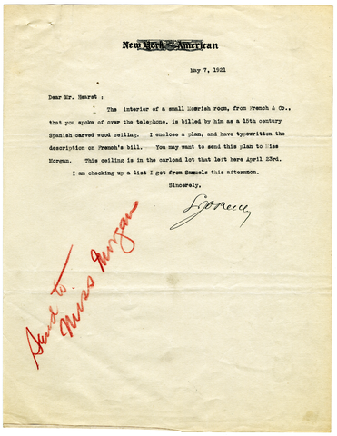 Letter from Lawrence J. O'Reilly to William Randolph Hearst, May 7, 1921
