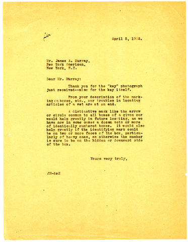 Letter from Julia Morgan to James A. Murray, April 5, 1922